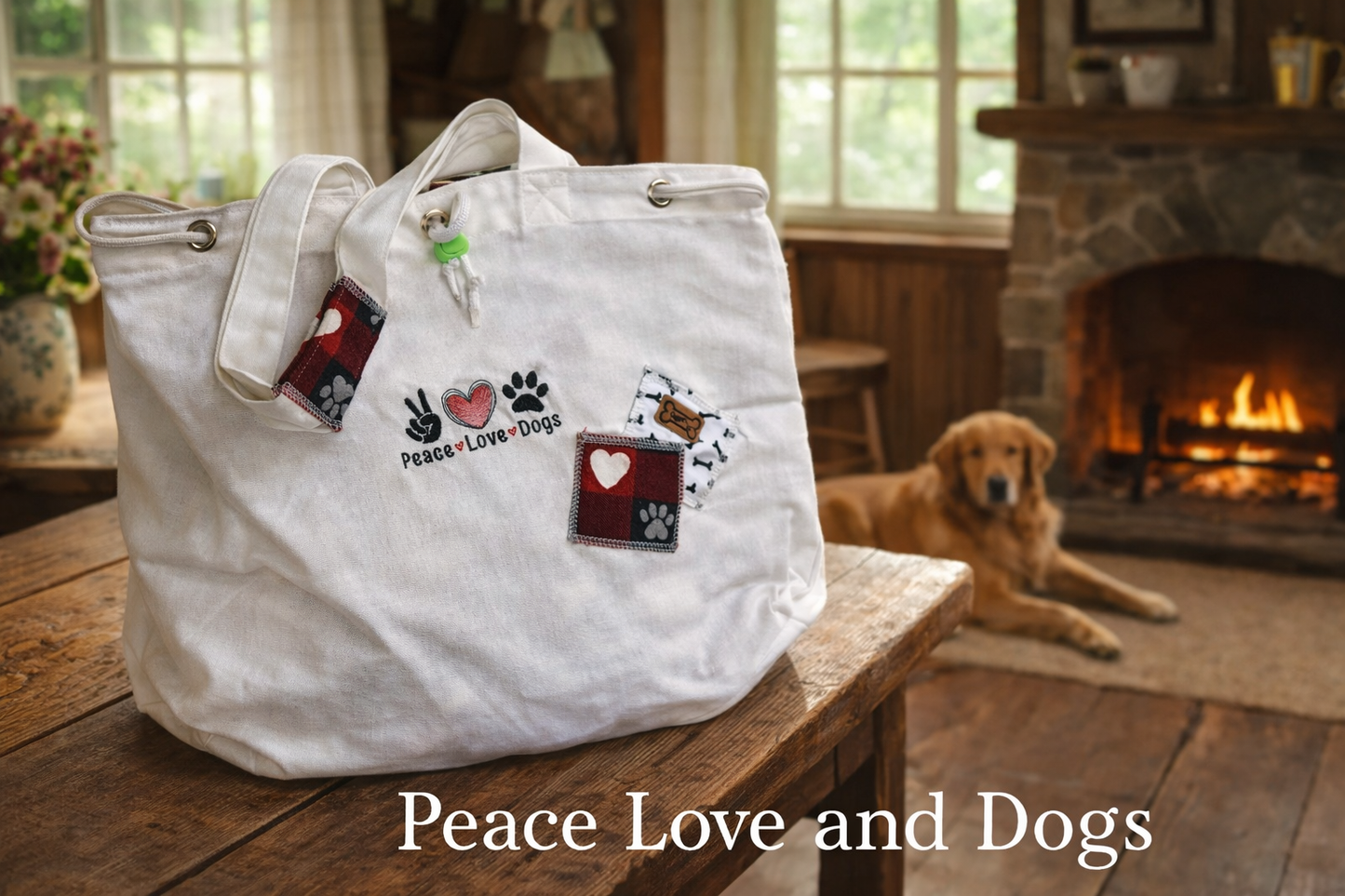 Peace Love Paws Drawstring Tote